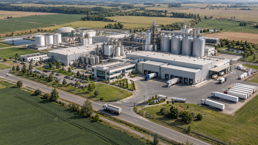 site de production agroalimentaire vu du ciel